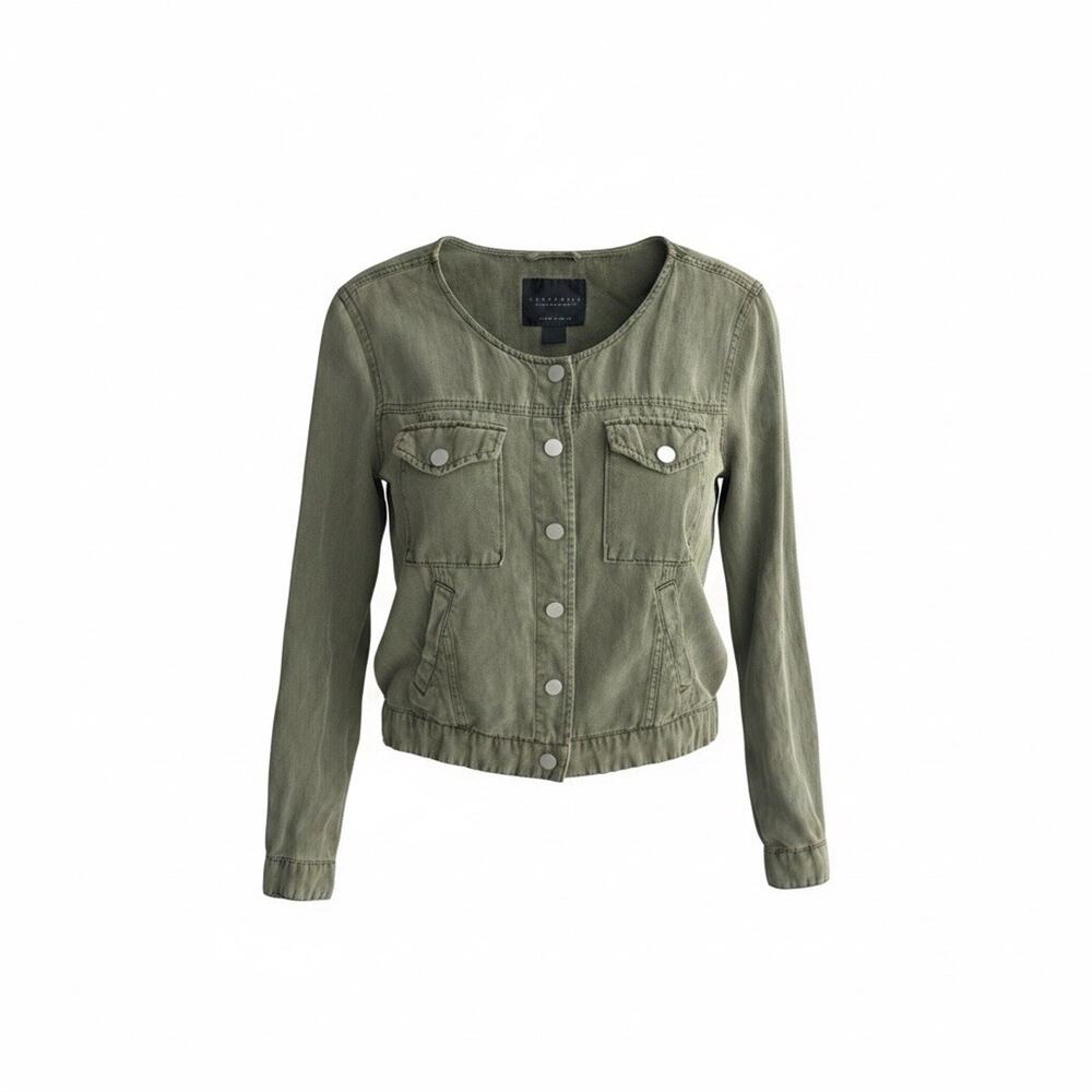 Sanctuary Anthropologie Jacket Womens Olive Snap Front Medium Cropped Boho M